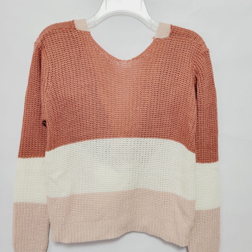 Poof striped twist back sweater size large